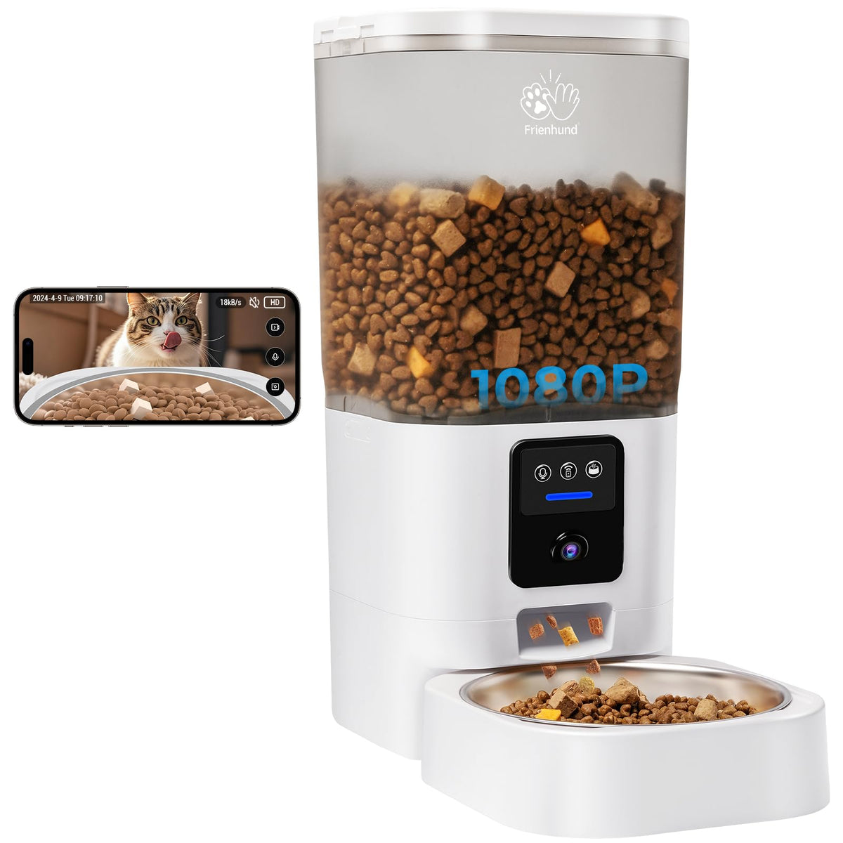 Frienhund 5G WiFi Automatic Cat Feeder with Two HD Camera: 7L Automatic Dog Feeder with Night Vision, Auto Cat Food Dispenser for Multiple Pet, Detachable for Easy Cleaning - 29 Cup