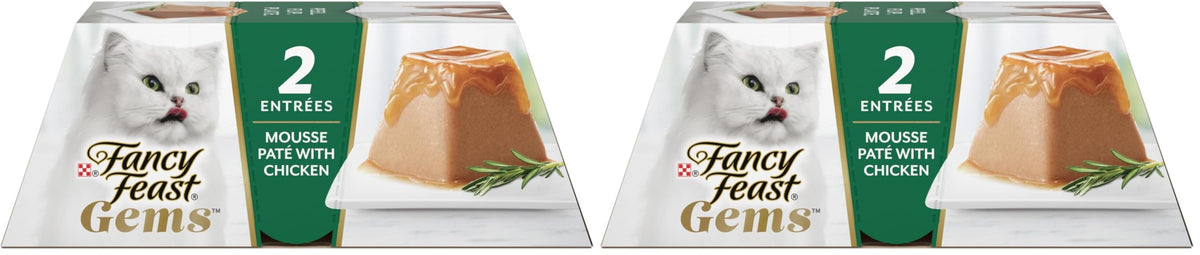 Purina Fancy Feast Gems Chicken Wet Cat Food Variety Box, 4 oz, 8-Pack | 16 single servings, mousse pate with savory gravy, made with no artificial preservatives, 100 percent complete and balanced