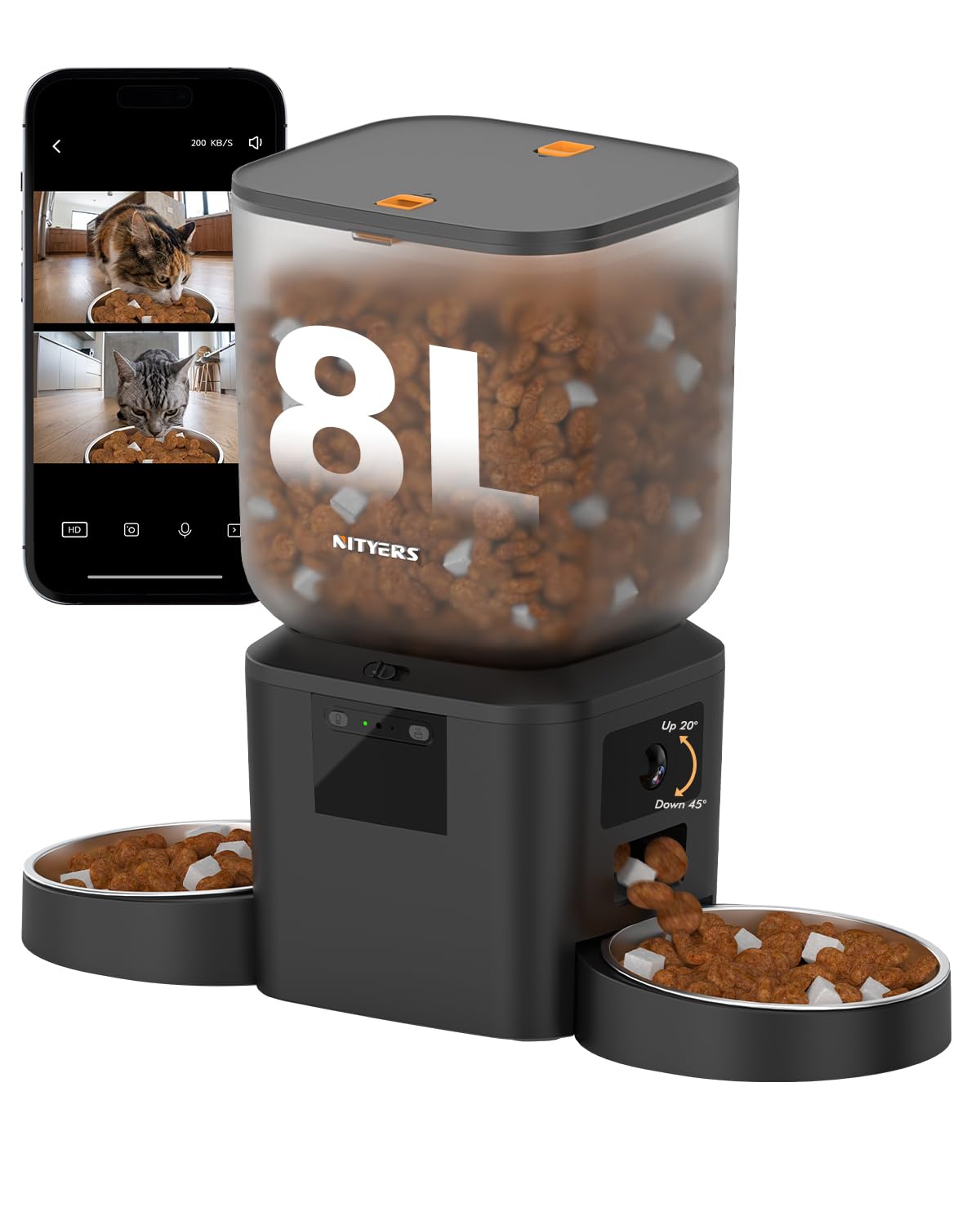 Automatic Dog Feeder - 8L/34 Cups Large Capacity Automatic Cat Food Dispenser with LCD Screen, Large Food Tray, Battery Operated, Timed Cat Feeder, Up to 50 Portions 6 Meals Per Day, Keeps Fresh
