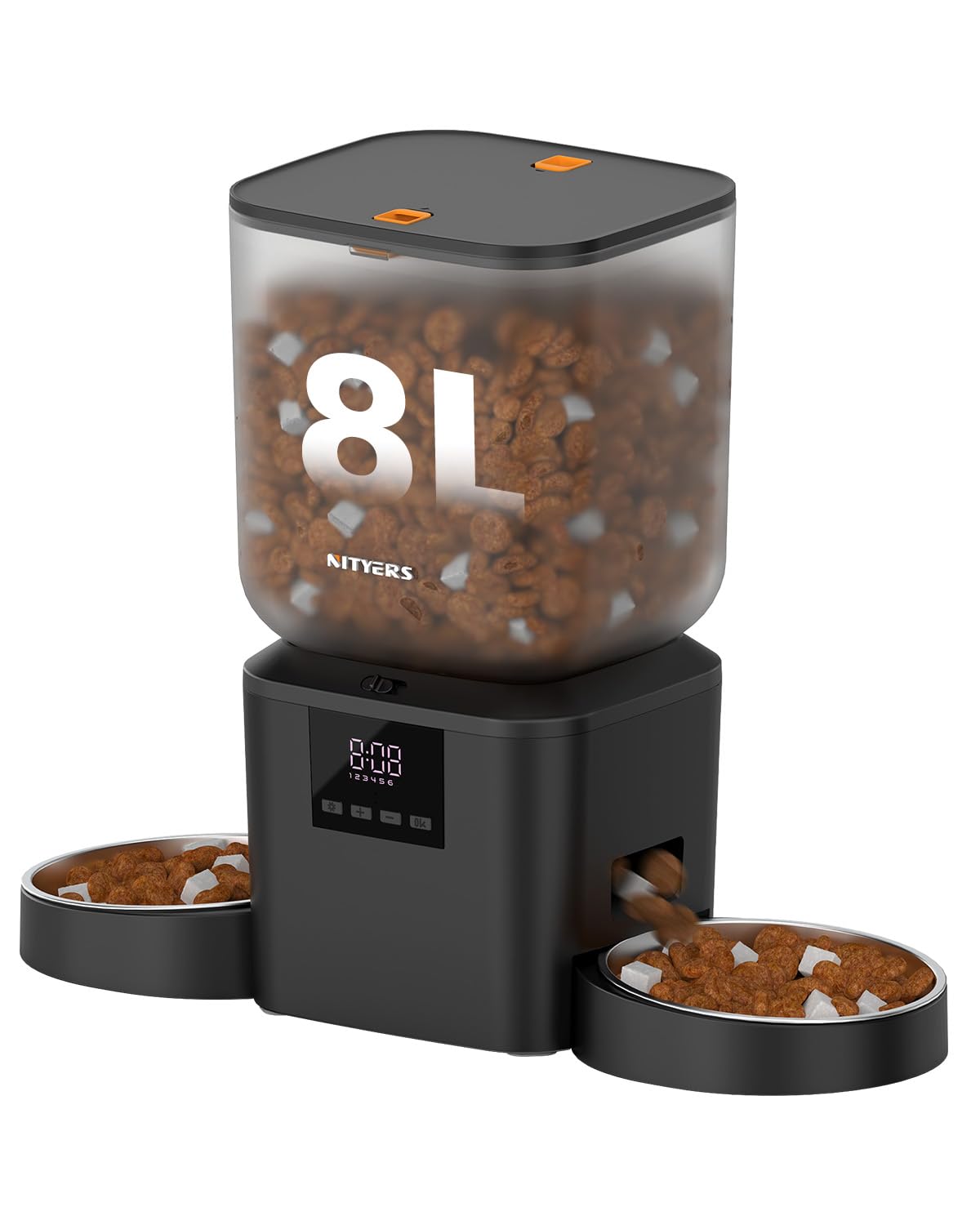 Automatic Dog Feeder - 8L/34 Cups Large Capacity Automatic Cat Food Dispenser with LCD Screen, Large Food Tray, Battery Operated, Timed Cat Feeder, Up to 50 Portions 6 Meals Per Day, Keeps Fresh