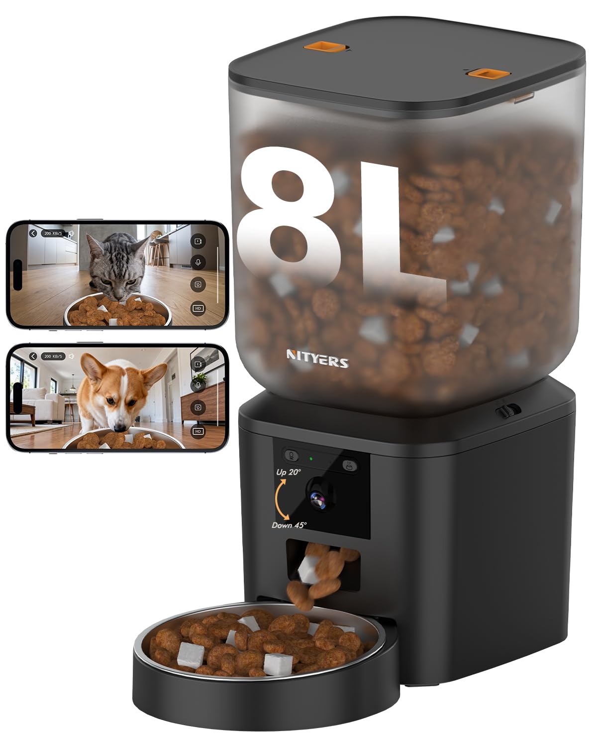 Automatic Dog Feeder - 8L/34 Cups Large Capacity Automatic Cat Food Dispenser with LCD Screen, Large Food Tray, Battery Operated, Timed Cat Feeder, Up to 50 Portions 6 Meals Per Day, Keeps Fresh