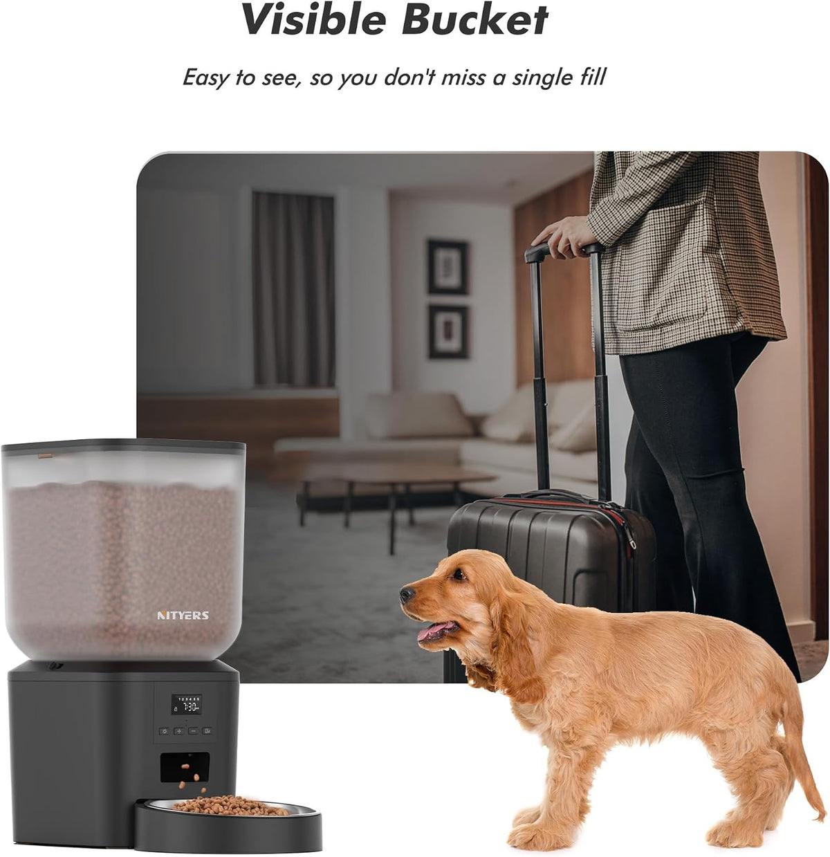 Automatic Dog Feeder - 8L/34 Cups Large Capacity Automatic Cat Food Dispenser with LCD Screen, Large Food Tray, Battery Operated, Timed Cat Feeder, Up to 50 Portions 6 Meals Per Day, Keeps Fresh