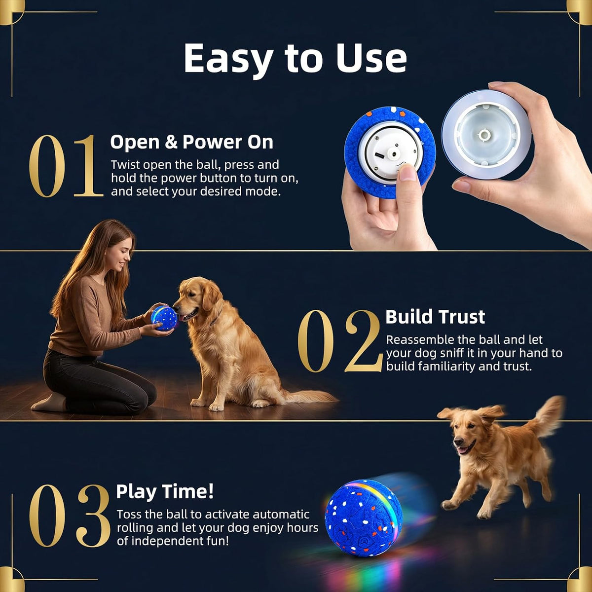Interactive Dog Ball Toy[Newly Upgraded], 3 Modes, Sound & Vibration, USB-C