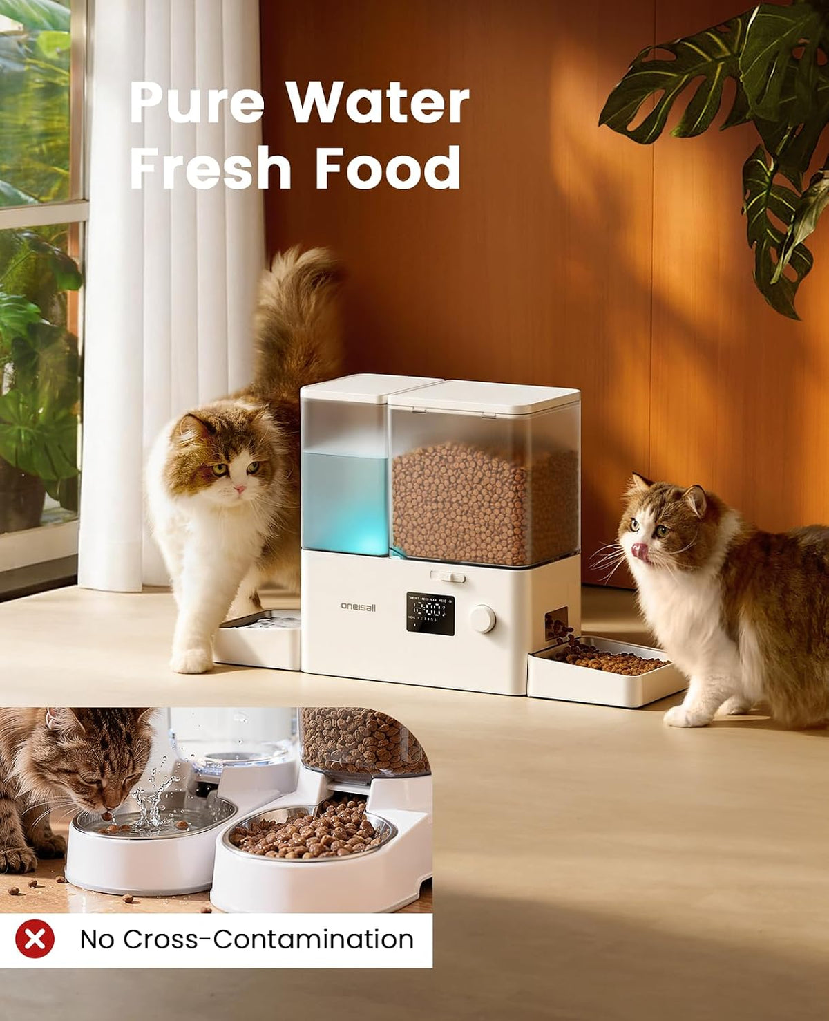 oneisall Automatic Cat Feeder and Water Dispenser, 36Cups/8.5L