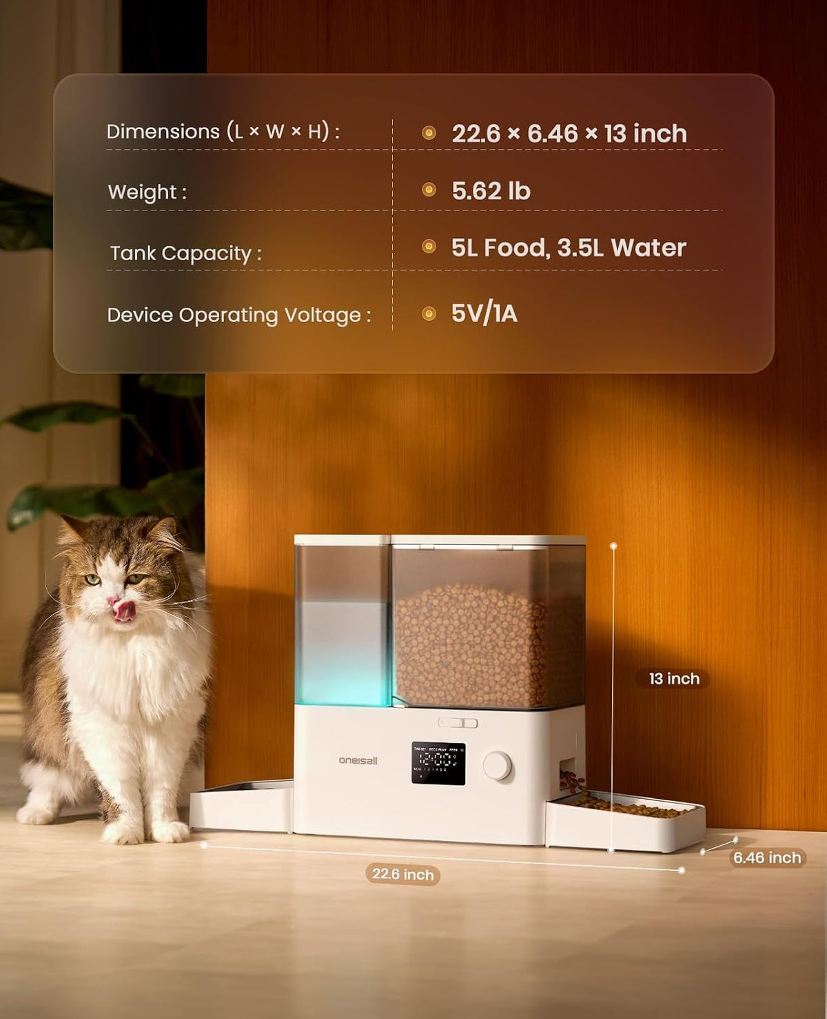 oneisall Automatic Cat Feeder and Water Dispenser, 36Cups/8.5L