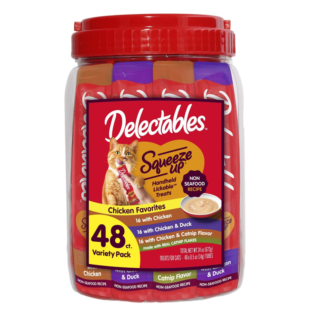 Delectables Squeeze Up Non-Seafood Variety Pack, Creamy Squeezable Puree, Lickable Wet Cat Treats, Grain Free, No Added Fillers, No By-Products, No Added Preservatives, 0.5 Ounces Tube, 72 Tubes Total