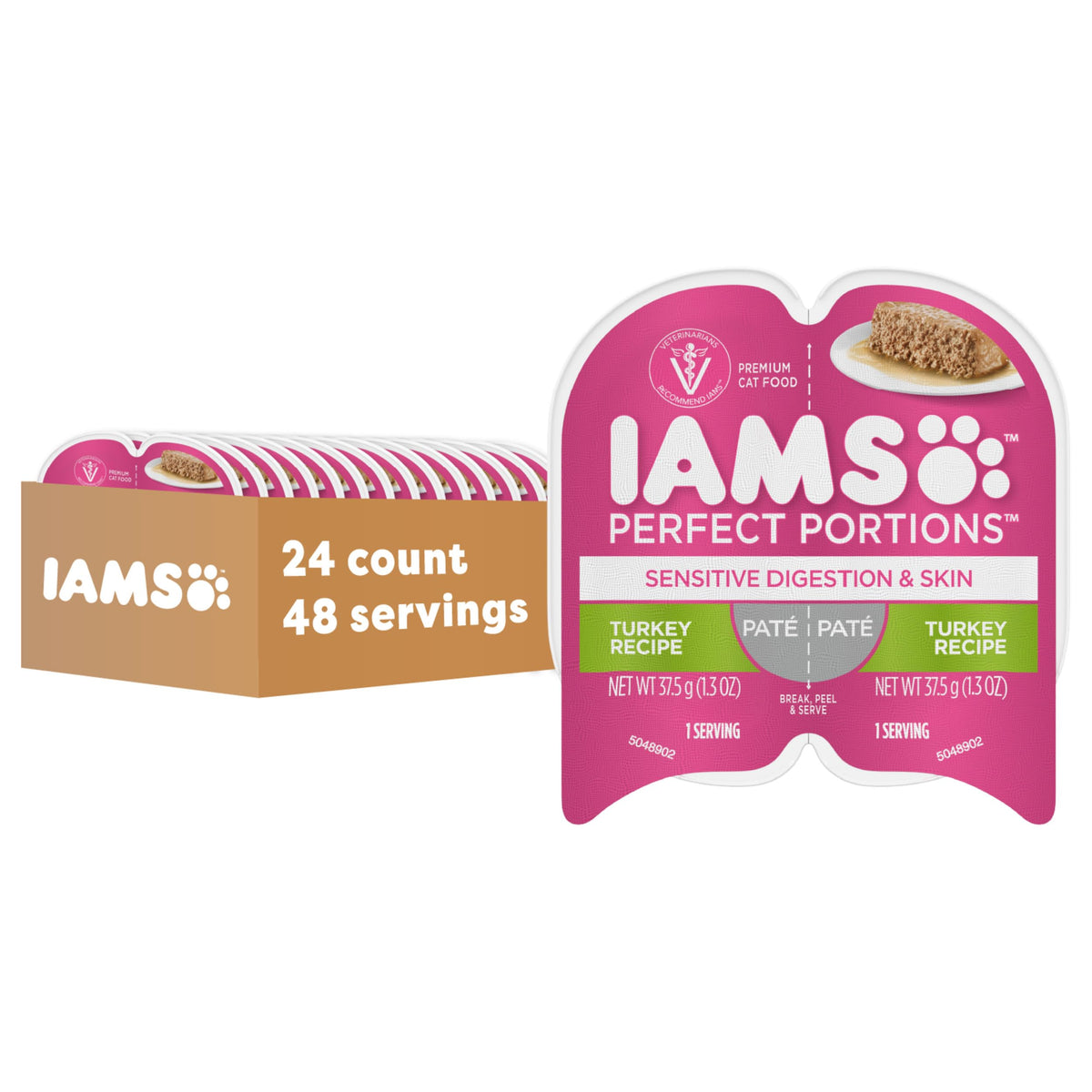 IAMS Perfect Portions Pate Wet Cat Food, Variety, 12 Count, 2-Pack | Grain-free, prebiotics & beet pulp for easy digestion, Omega 6 & 3 for skin & coat, snap-peel-serve 2.6 oz. twin-pack trays