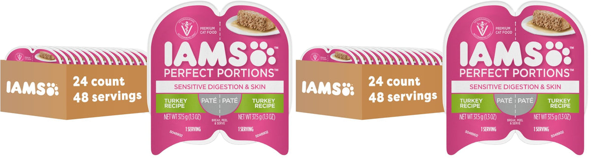 IAMS Perfect Portions Pate Wet Cat Food, Variety, 12 Count, 2-Pack | Grain-free, prebiotics & beet pulp for easy digestion, Omega 6 & 3 for skin & coat, snap-peel-serve 2.6 oz. twin-pack trays