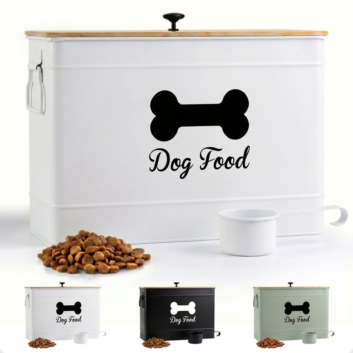 Metal Dog Food Container 15-20 lbs w/ Airtight Bamboo Lid, 70 Cup Capacity