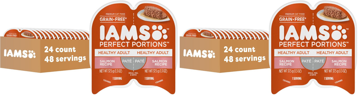 IAMS Perfect Portions Pate Wet Cat Food, Variety, 12 Count, 2-Pack | Grain-free, prebiotics & beet pulp for easy digestion, Omega 6 & 3 for skin & coat, snap-peel-serve 2.6 oz. twin-pack trays