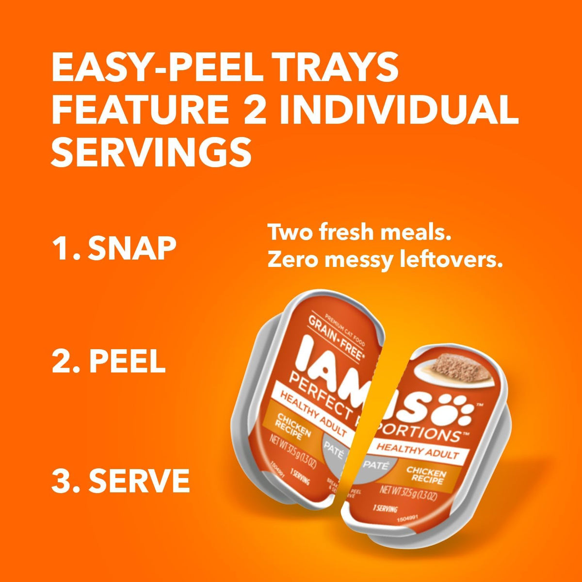 IAMS Perfect Portions Pate Wet Cat Food, Variety, 12 Count, 2-Pack | Grain-free, prebiotics & beet pulp for easy digestion, Omega 6 & 3 for skin & coat, snap-peel-serve 2.6 oz. twin-pack trays