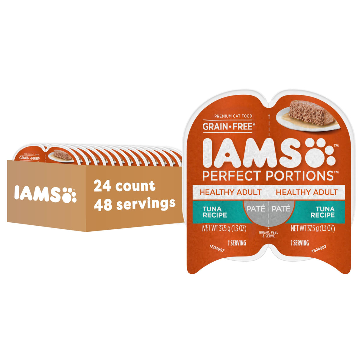 IAMS Perfect Portions Pate Wet Cat Food, Variety, 12 Count, 2-Pack | Grain-free, prebiotics & beet pulp for easy digestion, Omega 6 & 3 for skin & coat, snap-peel-serve 2.6 oz. twin-pack trays