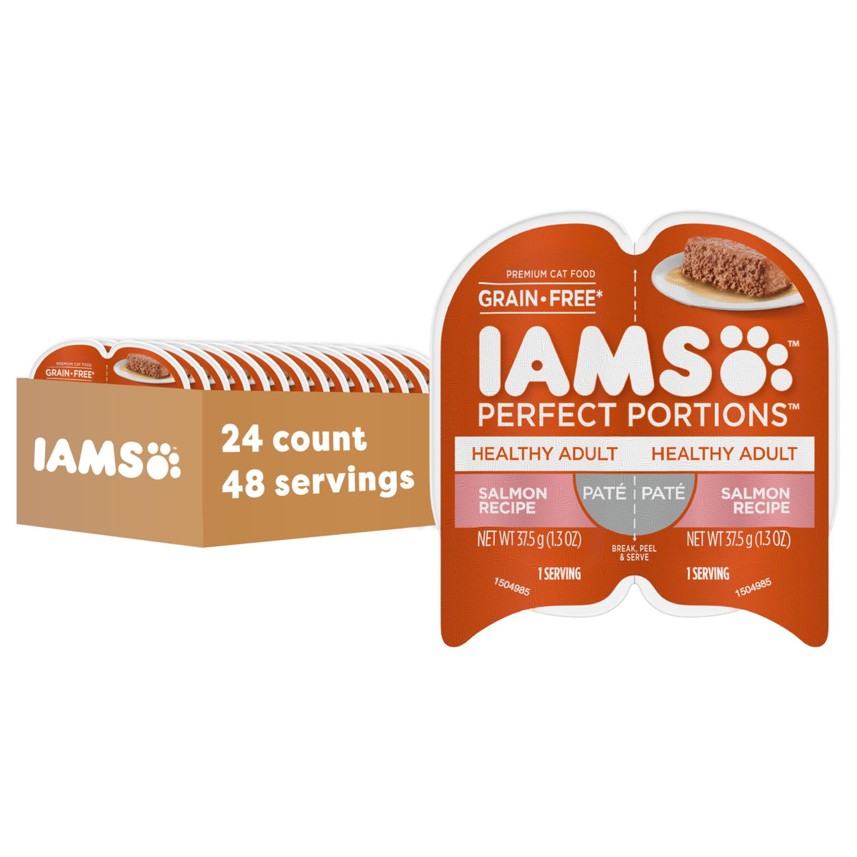 IAMS Perfect Portions Pate Wet Cat Food, Variety, 12 Count, 2-Pack | Grain-free, prebiotics & beet pulp for easy digestion, Omega 6 & 3 for skin & coat, snap-peel-serve 2.6 oz. twin-pack trays