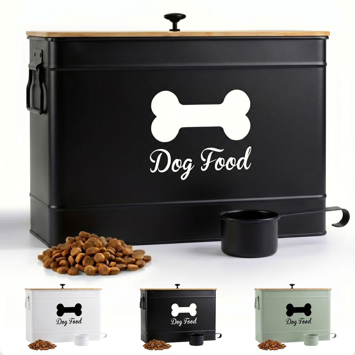 Metal Dog Food Container 15-20 lbs w/ Airtight Bamboo Lid, 70 Cup Capacity
