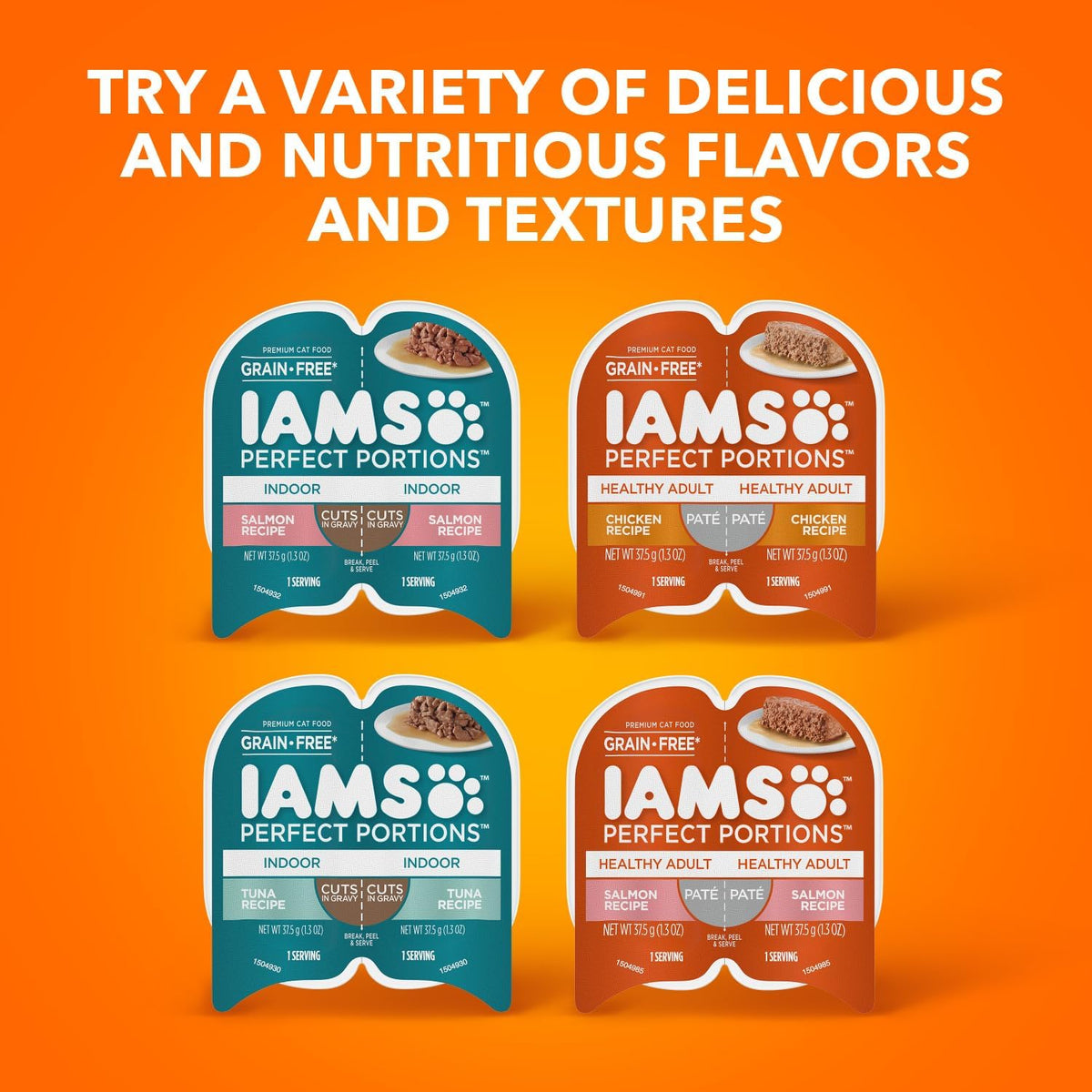 IAMS Perfect Portions Pate Wet Cat Food, Variety, 12 Count, 2-Pack | Grain-free, prebiotics & beet pulp for easy digestion, Omega 6 & 3 for skin & coat, snap-peel-serve 2.6 oz. twin-pack trays