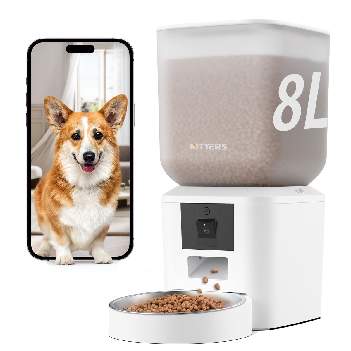 Automatic Dog Feeder - 8L/34 Cups Large Capacity Automatic Cat Food Dispenser with LCD Screen, Large Food Tray, Battery Operated, Timed Cat Feeder, Up to 50 Portions 6 Meals Per Day, Keeps Fresh