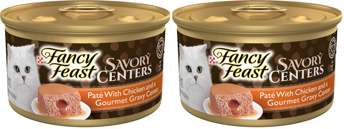 Purina Fancy Feast Savory Centers Gourmet Wet Cat Food Pate With Chicken and Gravy Center, (Pack of 24) 3 oz Cans