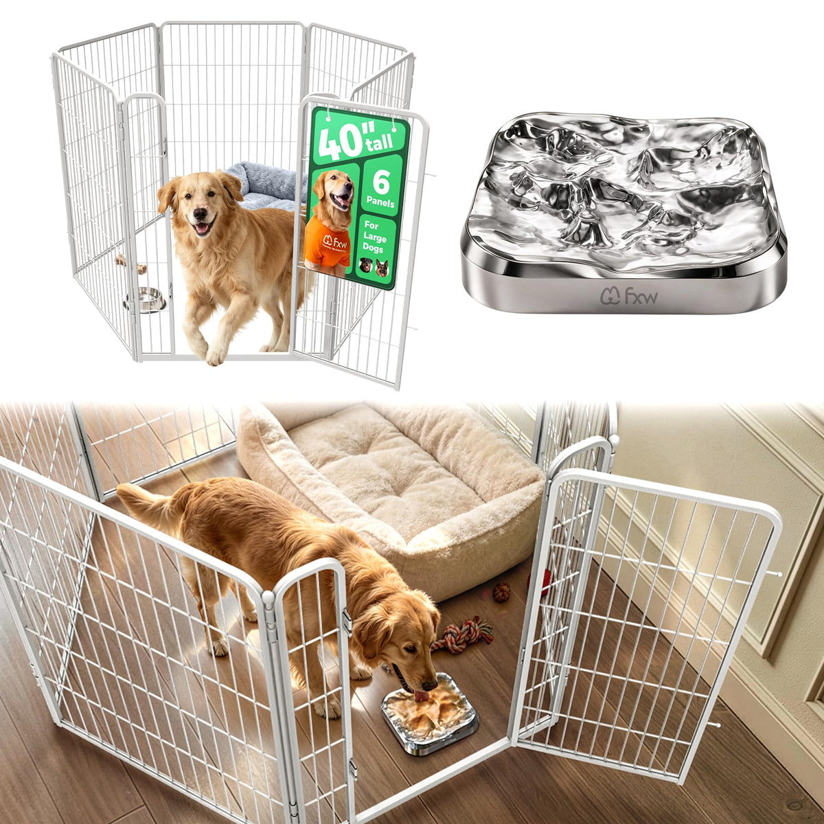 FXW Homeplus Indoor Dog Playpen, 24" H, 6 Panels, for Puppies & Small Dogs