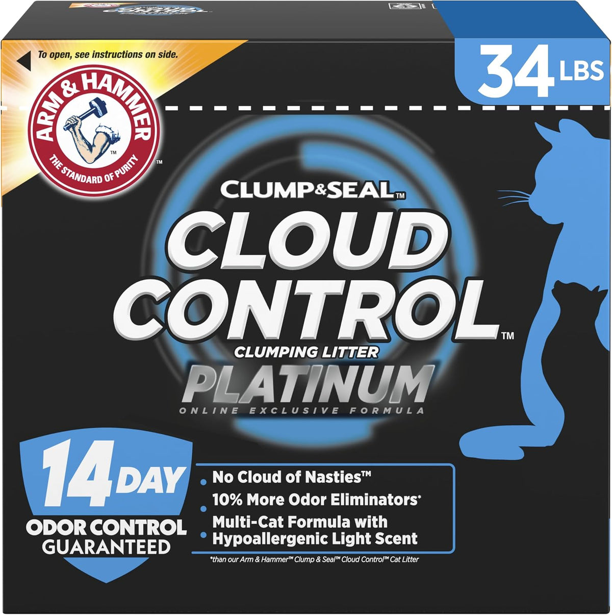 ARM & HAMMER Cloud Control Platinum- Improved Packaging Clumping Cat Litter, 34 lb
