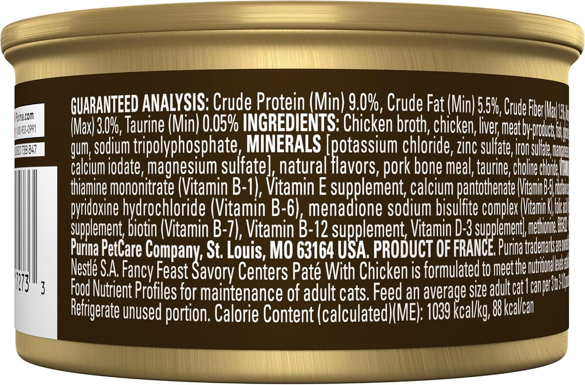 Purina Fancy Feast Savory Centers Gourmet Wet Cat Food Pate With Chicken and Gravy Center, (Pack of 24) 3 oz Cans