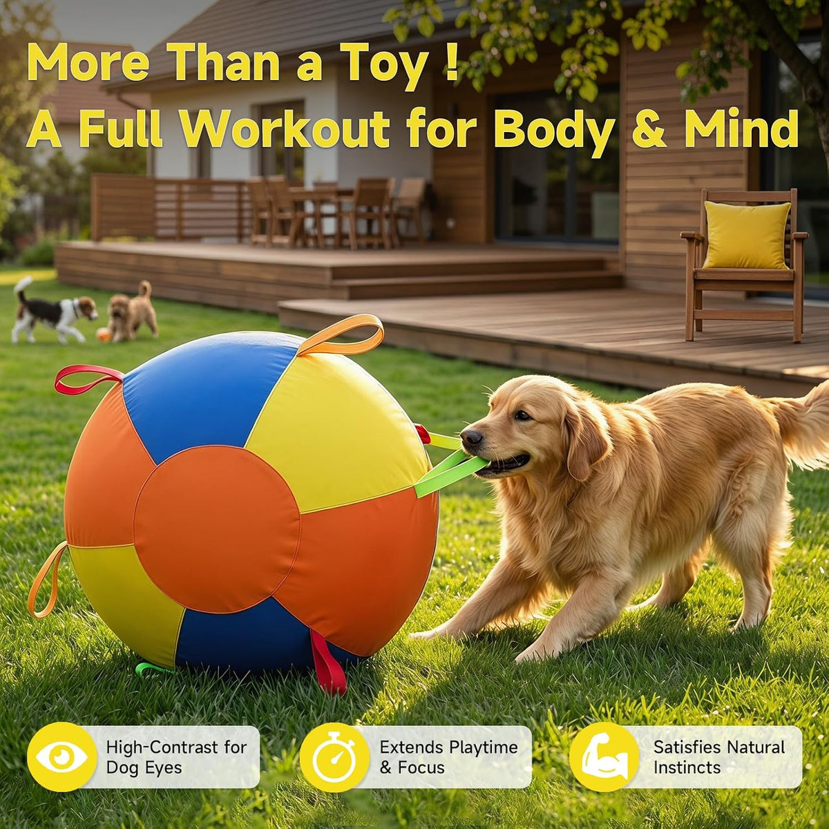 Herding Ball for Dogs, Inflatable Dog Ball for Outside Play, Calming Jumbo Ball for Dogs with Handles, Interactive Herding Toys for Border Collies, Australian Shepherds, Blue Heelers, Horses (22'')