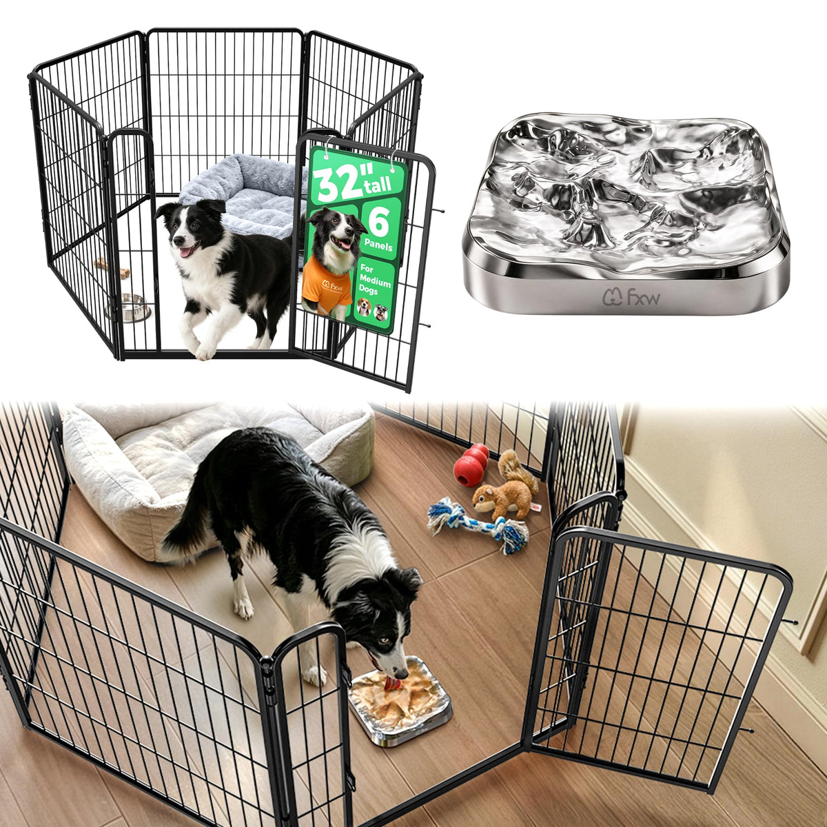 FXW Homeplus Indoor Dog Playpen, 24" H, 6 Panels, for Puppies & Small Dogs