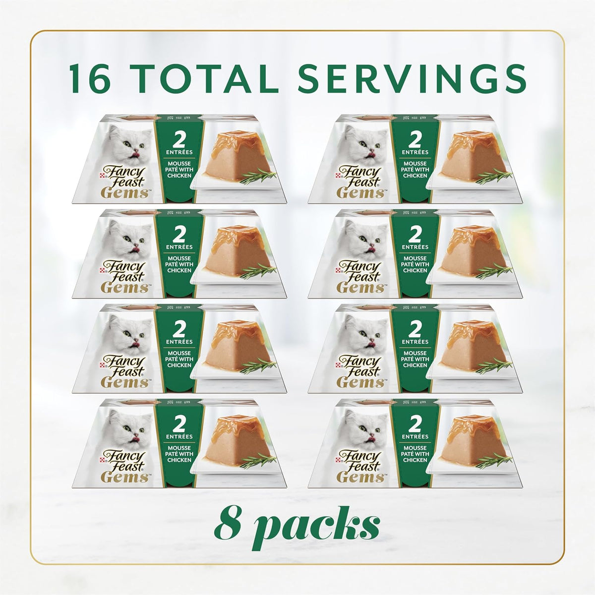 Purina Fancy Feast Gems Chicken Wet Cat Food Variety Box, 4 oz, 8-Pack | 16 single servings, mousse pate with savory gravy, made with no artificial preservatives, 100 percent complete and balanced