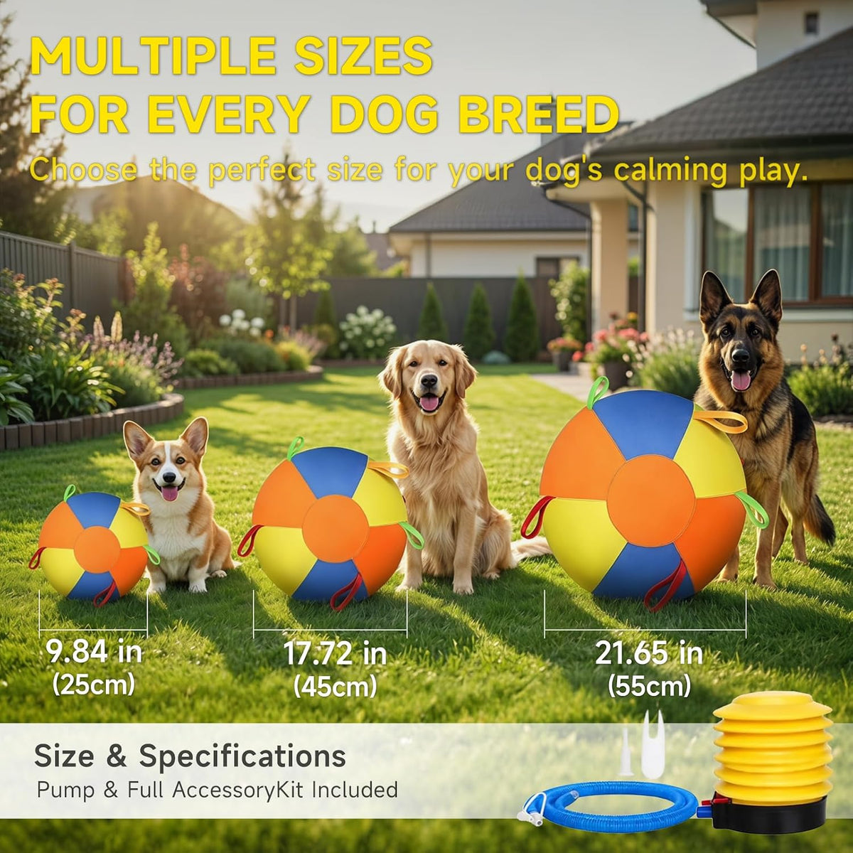 Herding Ball for Dogs, Inflatable Dog Ball for Outside Play, Calming Jumbo Ball for Dogs with Handles, Interactive Herding Toys for Border Collies, Australian Shepherds, Blue Heelers, Horses (22'')