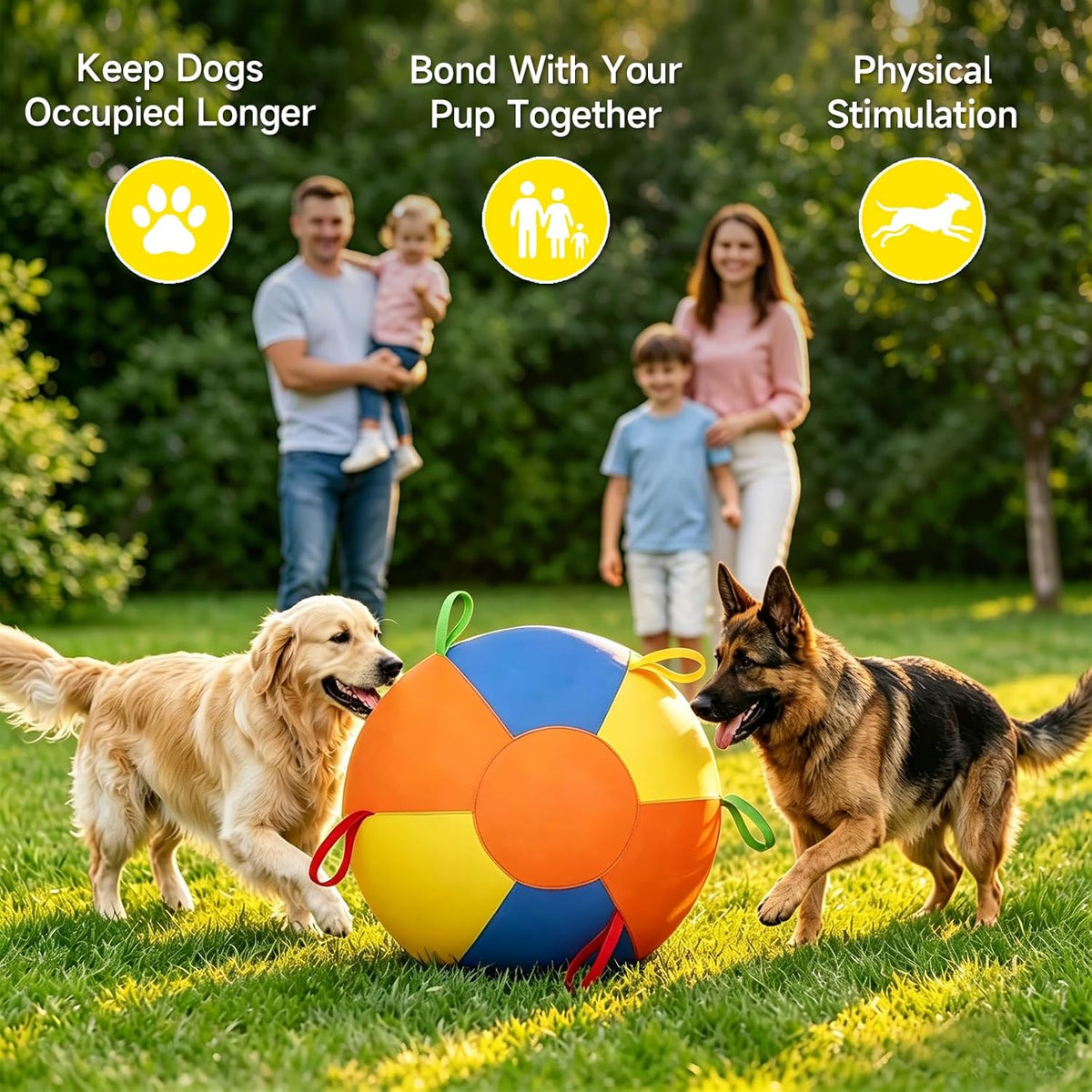 Herding Ball for Dogs, Inflatable Dog Ball for Outside Play, Calming Jumbo Ball for Dogs with Handles, Interactive Herding Toys for Border Collies, Australian Shepherds, Blue Heelers, Horses (22'')