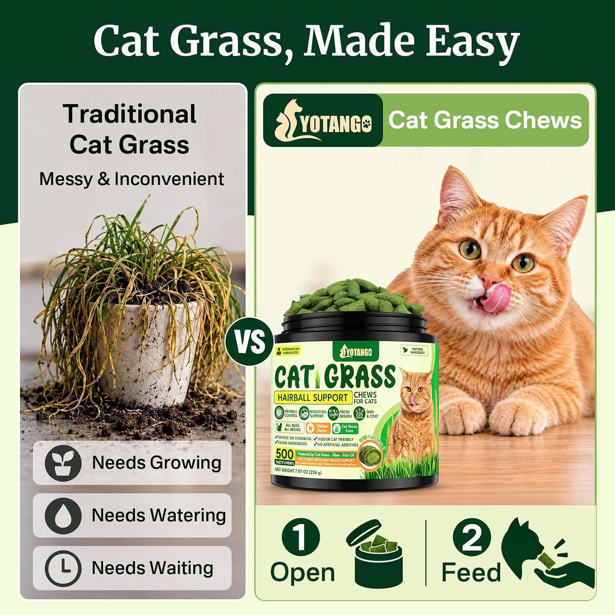 Cat Grass Treats Chews, Cat Treats for Indoor Cats 500 Ct, Hairball Control