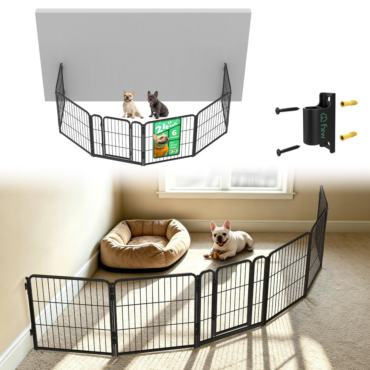 FXW Homeplus Indoor Dog Playpen, 24" H, 6 Panels, for Puppies & Small Dogs