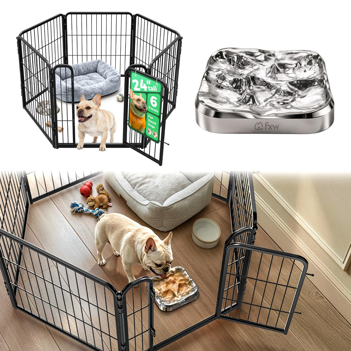 FXW Homeplus Indoor Dog Playpen, 24" H, 6 Panels, for Puppies & Small Dogs