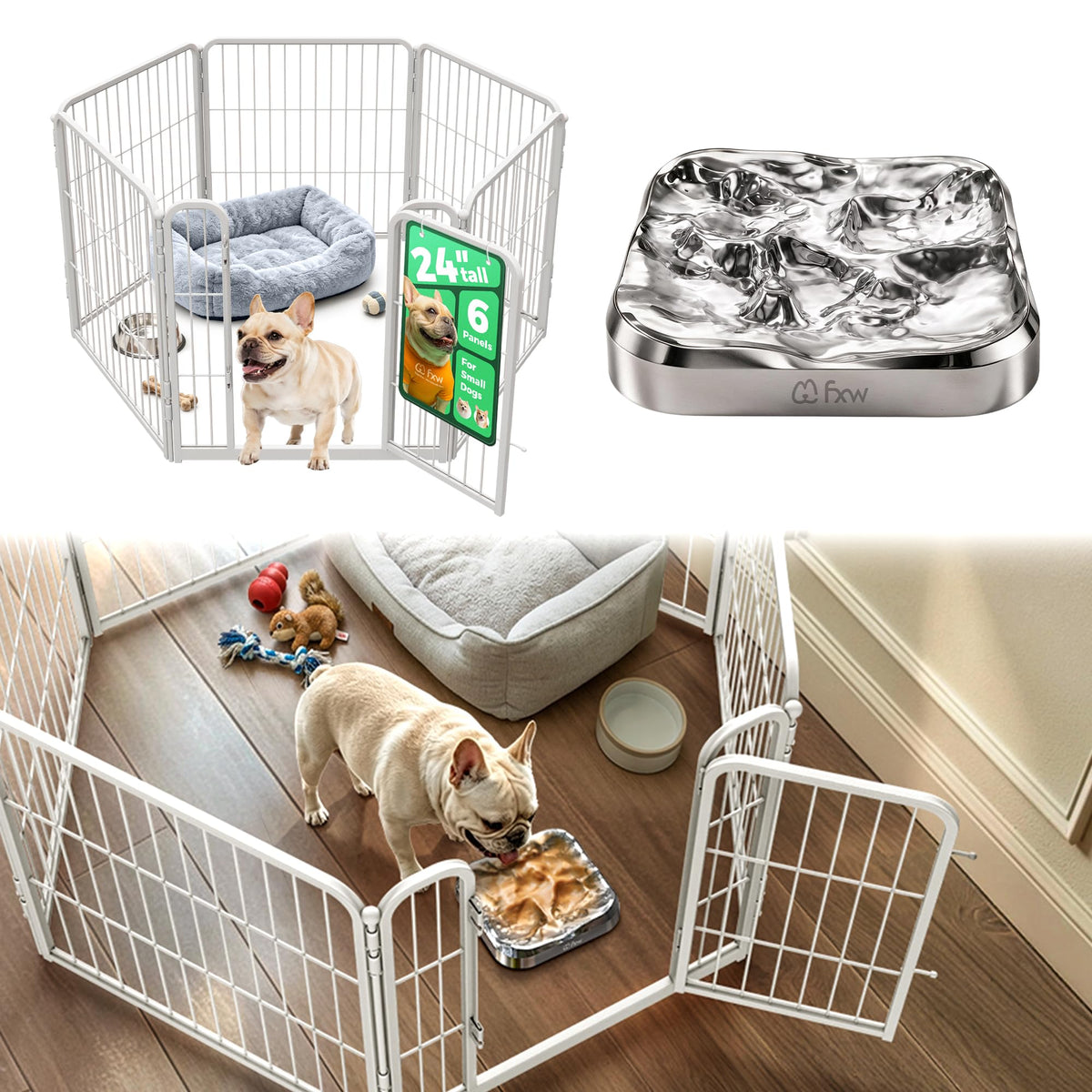 FXW Homeplus Indoor Dog Playpen, 24" H, 6 Panels, for Puppies & Small Dogs