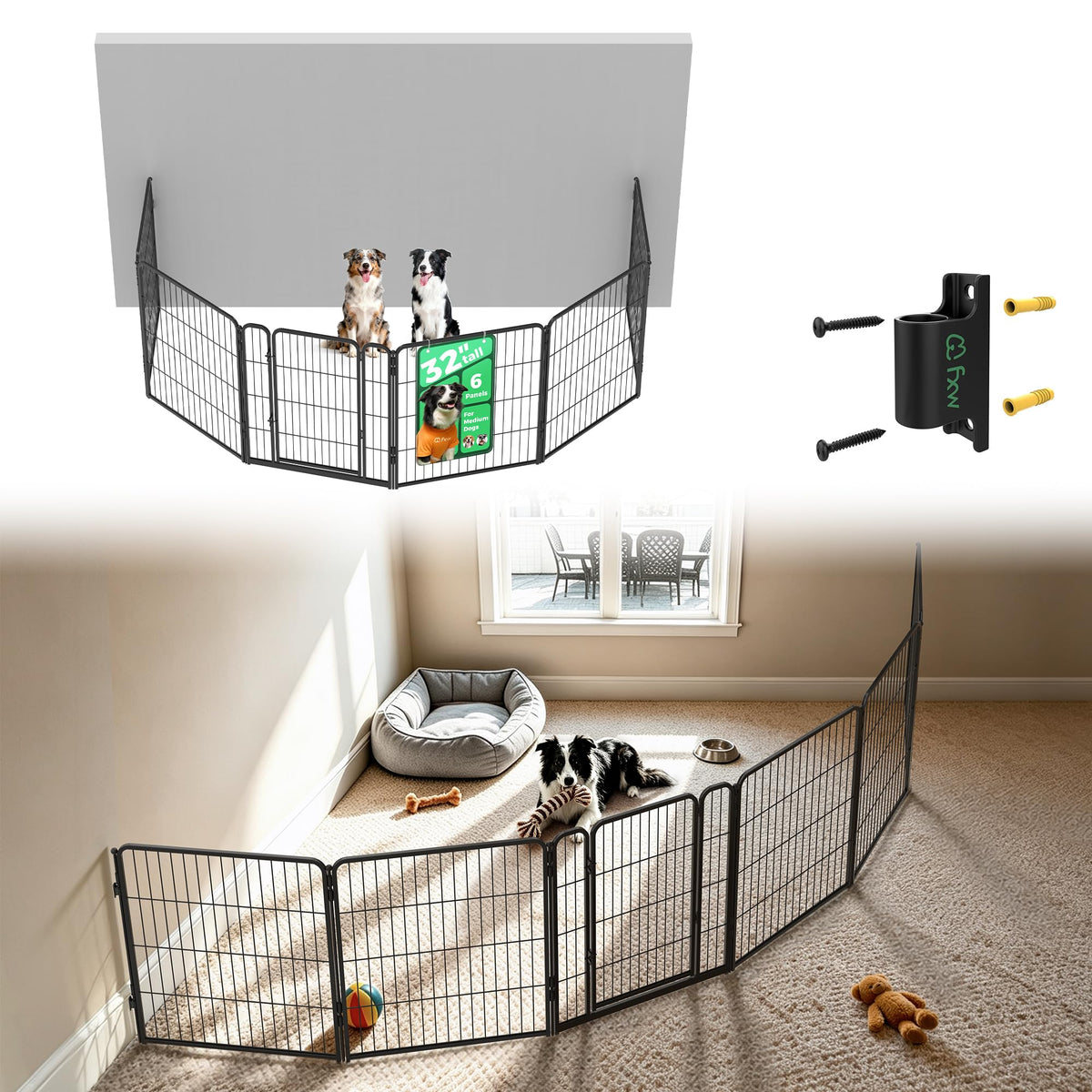 FXW Homeplus Indoor Dog Playpen, 24" H, 6 Panels, for Puppies & Small Dogs