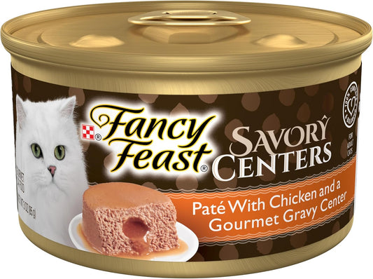 Purina Fancy Feast Savory Centers Gourmet Wet Cat Food Pate With Chicken and Gravy Center, (Pack of 24) 3 oz Cans