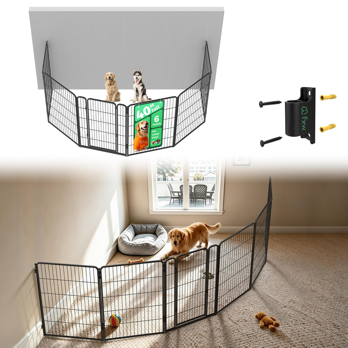 FXW Homeplus Indoor Dog Playpen, 24" H, 6 Panels, for Puppies & Small Dogs