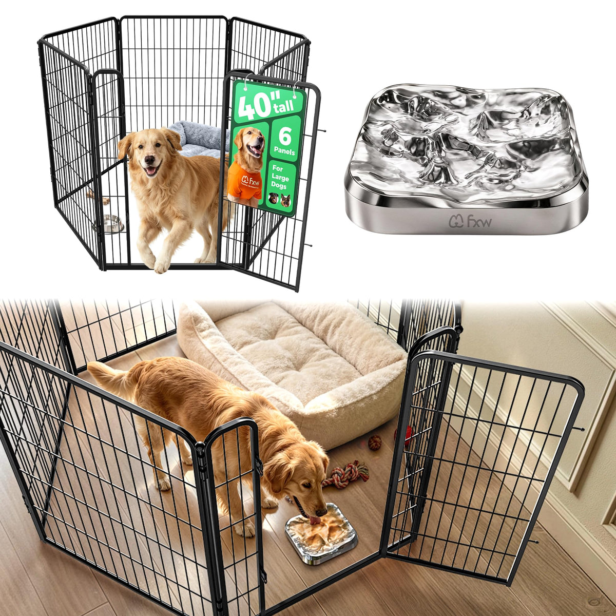 FXW Homeplus Indoor Dog Playpen, 24" H, 6 Panels, for Puppies & Small Dogs