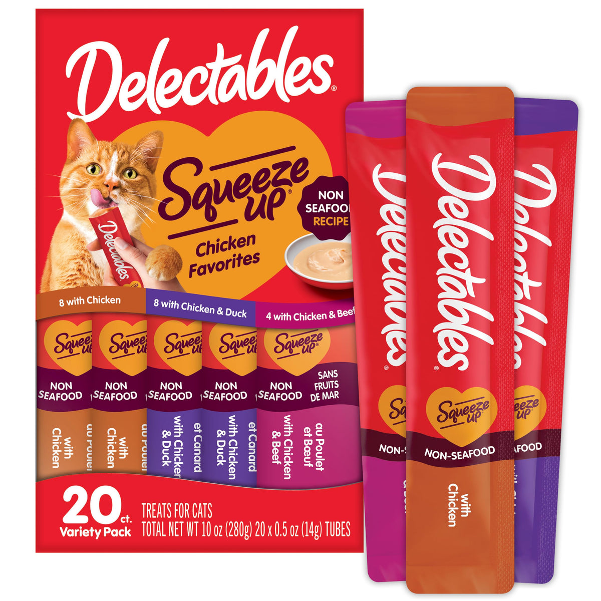 Delectables Squeeze Up Non-Seafood Variety Pack, Creamy Squeezable Puree, Lickable Wet Cat Treats, Grain Free, No Added Fillers, No By-Products, No Added Preservatives, 0.5 Ounces Tube, 72 Tubes Total