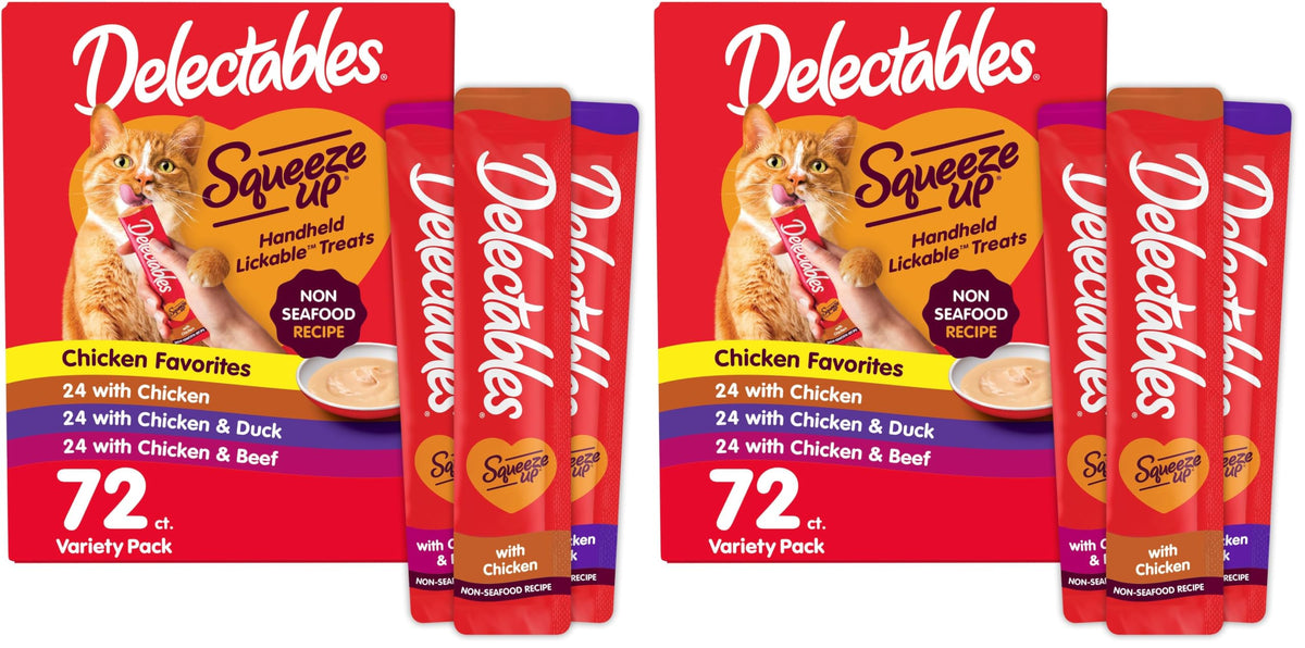 Delectables Squeeze Up Non-Seafood Variety Pack, Creamy Squeezable Puree, Lickable Wet Cat Treats, Grain Free, No Added Fillers, No By-Products, No Added Preservatives, 0.5 Ounces Tube, 72 Tubes Total