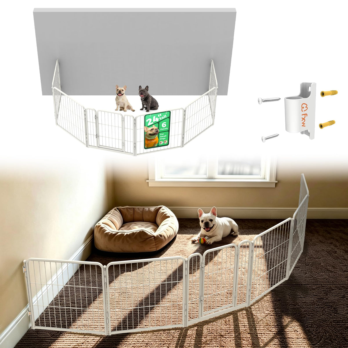 FXW Homeplus Indoor Dog Playpen, 24" H, 6 Panels, for Puppies & Small Dogs