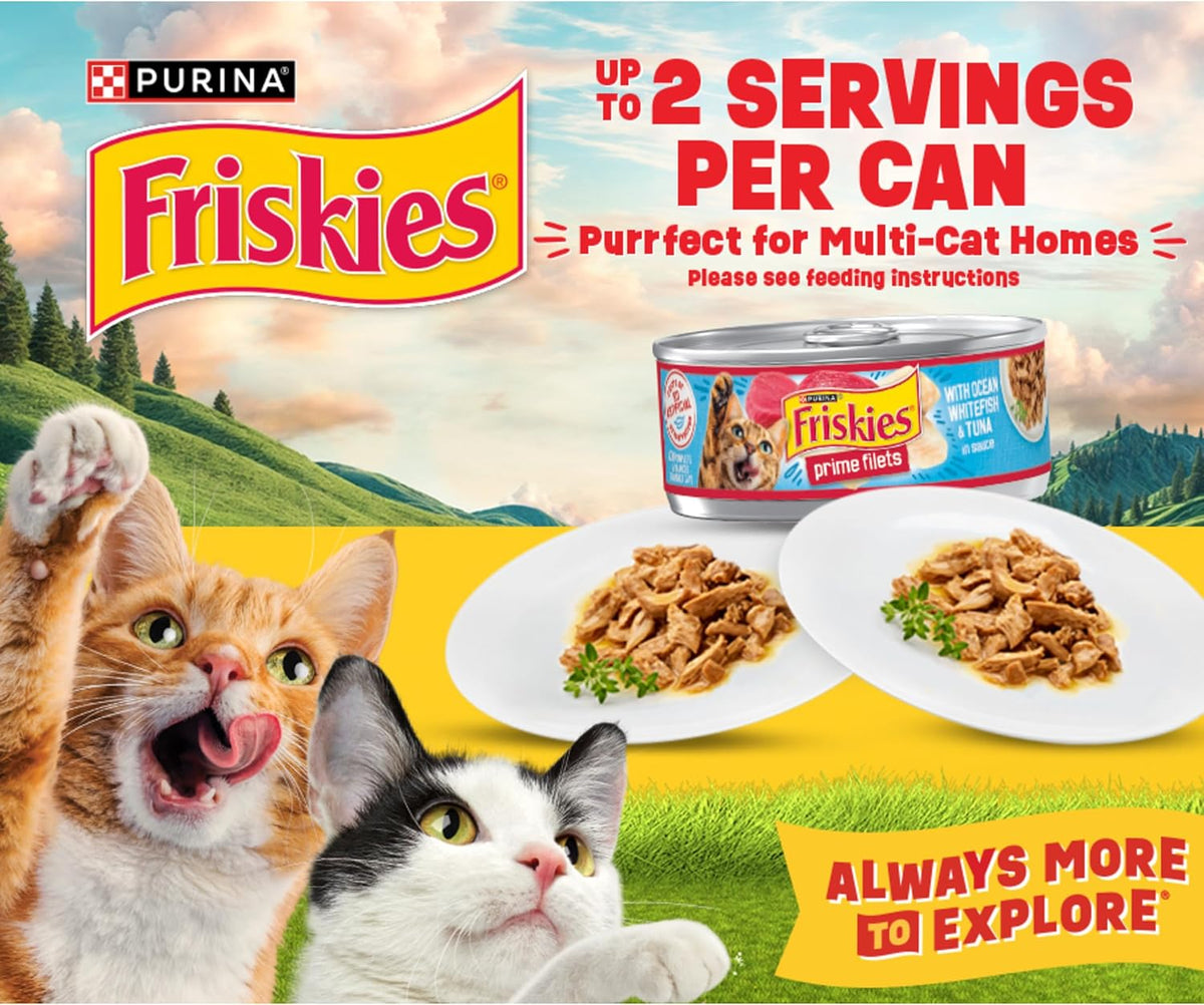 Purina Friskies Pate Variety Pack Seafood Chicken Cat Food, 48 Ct, 5.5 oz | Smooth pate texture in seafood and chicken flavors delivers complete balanced nutrition, supports weight management