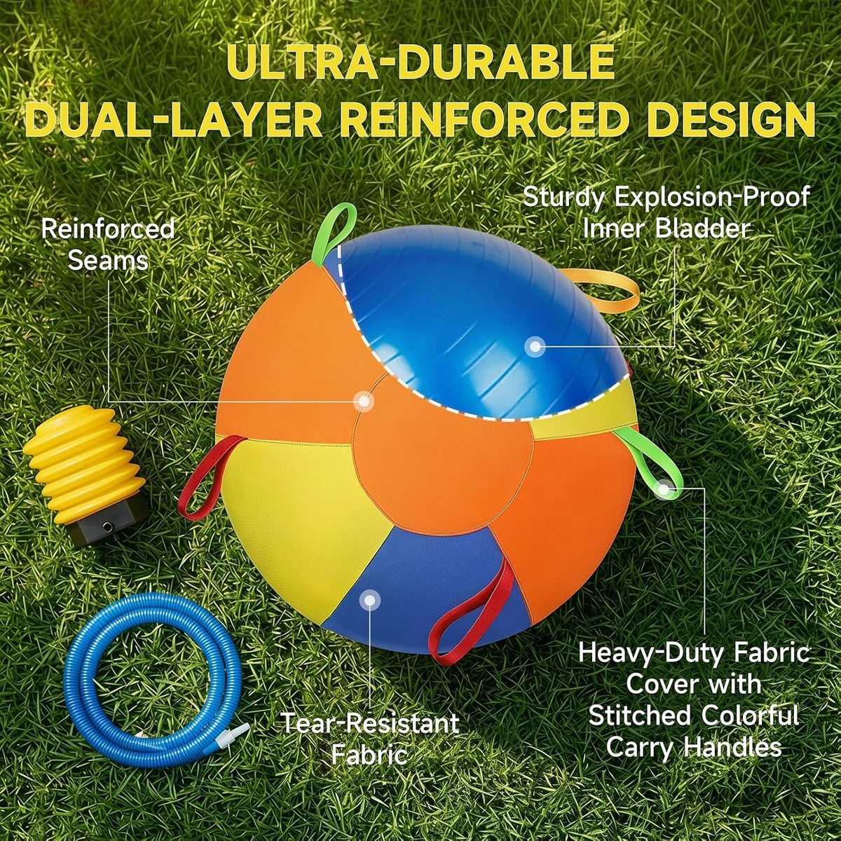 Herding Ball for Dogs, Inflatable Dog Ball for Outside Play, Calming Jumbo Ball for Dogs with Handles, Interactive Herding Toys for Border Collies, Australian Shepherds, Blue Heelers, Horses (22'')